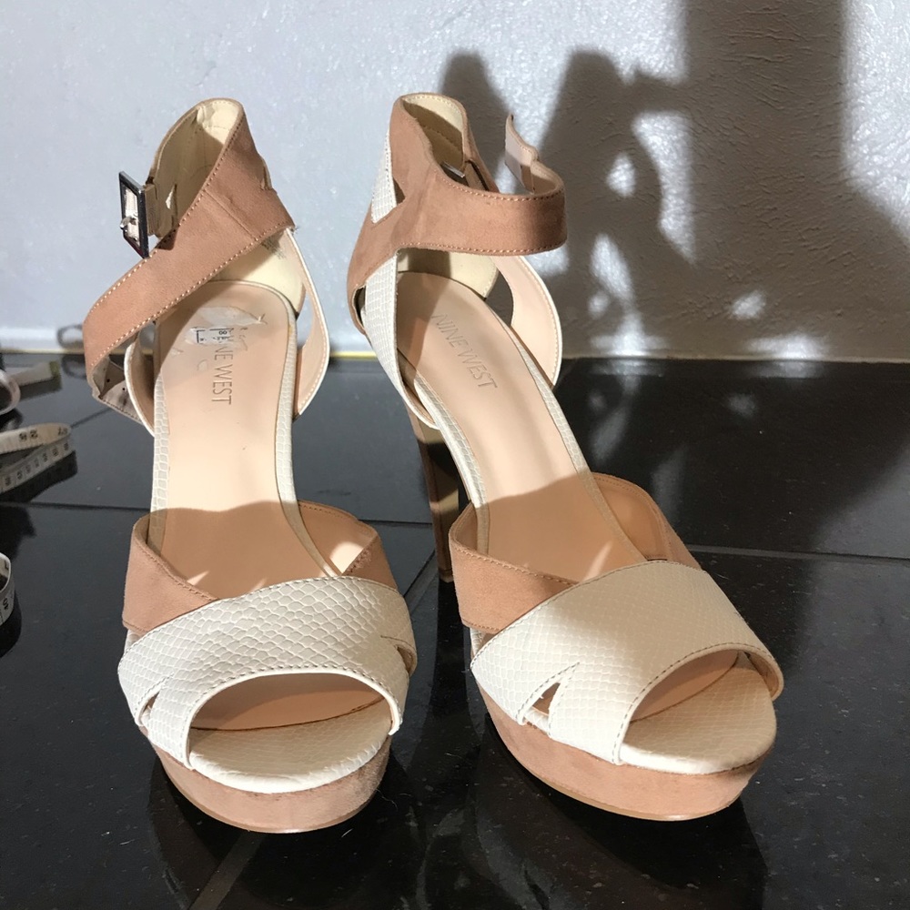 Nine West nude and white heeled sandals